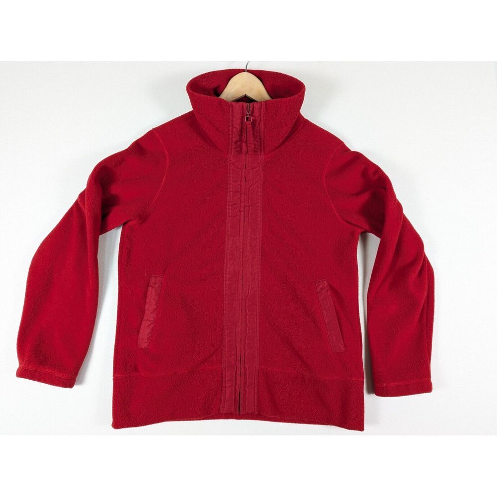Coldwater Creek Jacket Women S (6-8)‎ Red Fleece Zip Up Long Sleeve Satin Trim